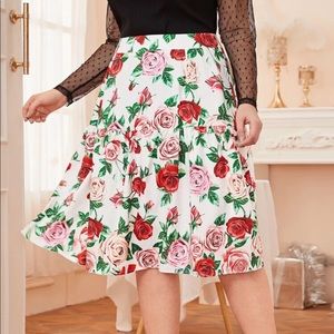 Floral Rose Print Midi Skirt Size 1X NWOT